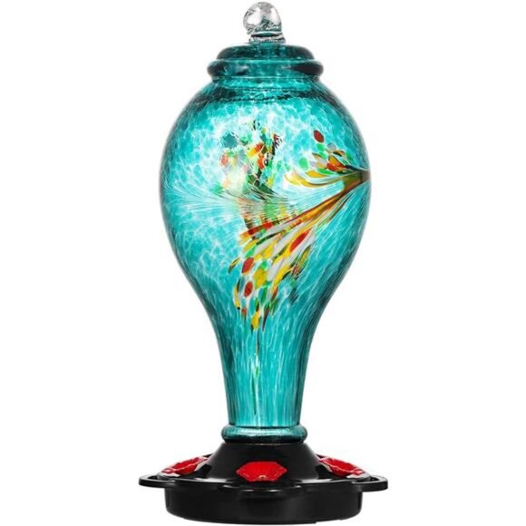 Hummingbird Feeder, Hand Blown Glass Hummingbird Feeder, Never Fade, 36 Ounces - Picture 7 of 7